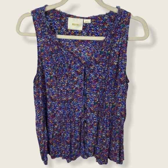 Anthropologie Maeve Lila Pintucked Sleeveless Top Size Small Bohemian Print Boho - Picture 3 of 10